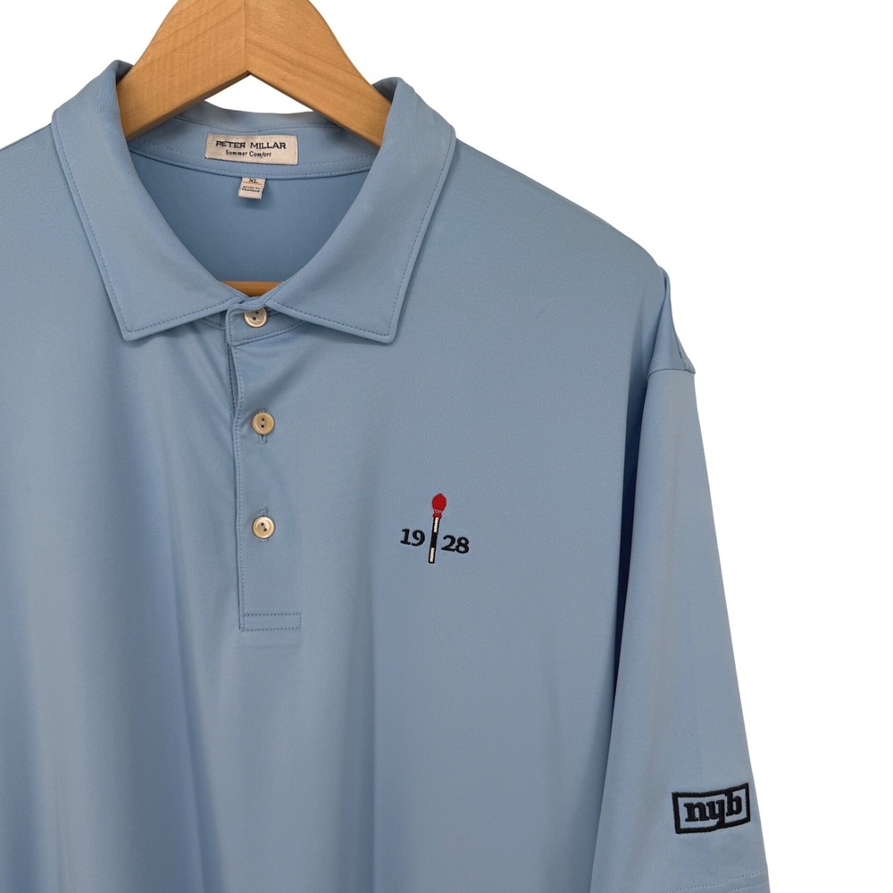 Peter Millar Summer Comfort Mens XL Blue 1928 NYB Logo Performance Golf Polo